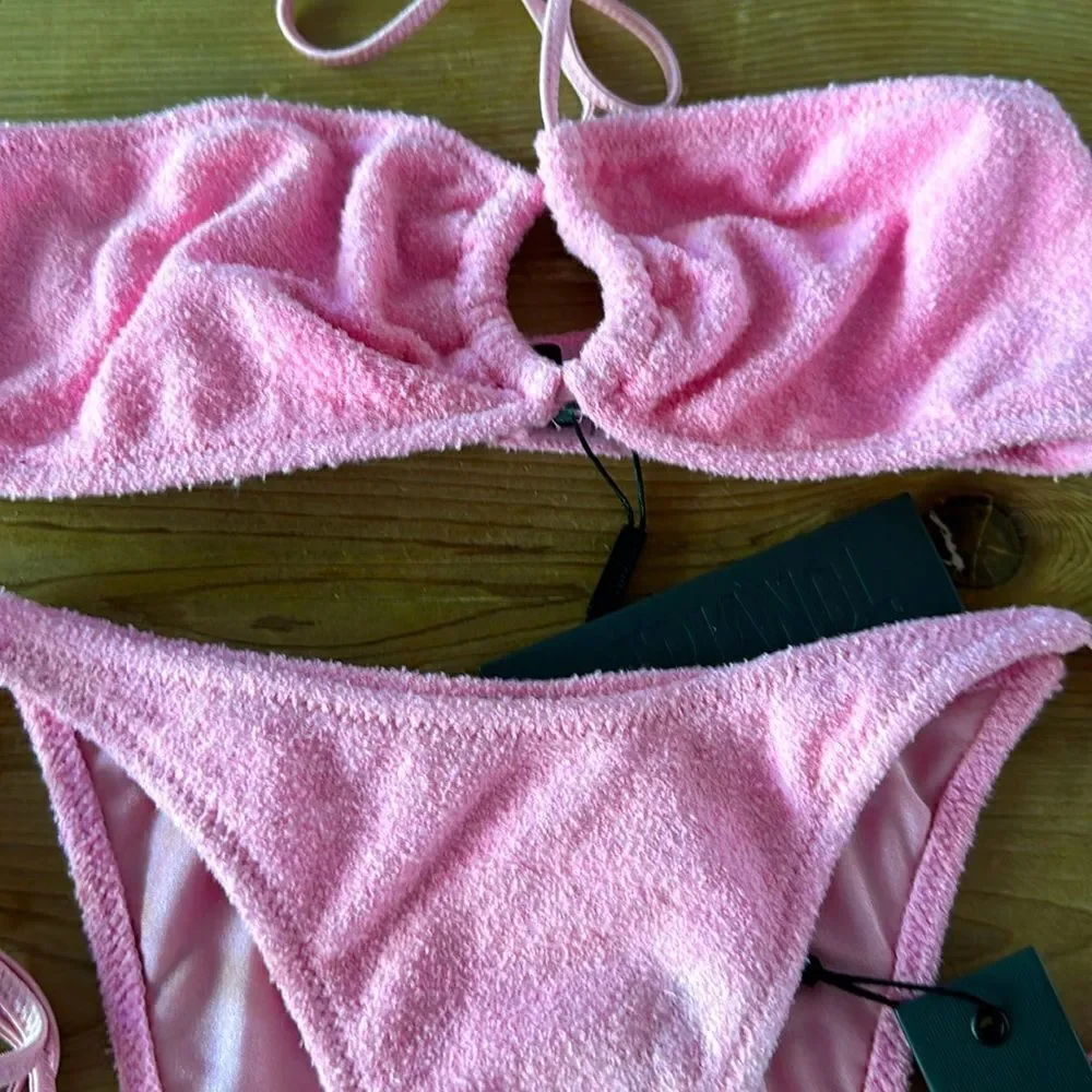 triangl swimwear Pink Terry Cloth Bandeau & Tie Bikini